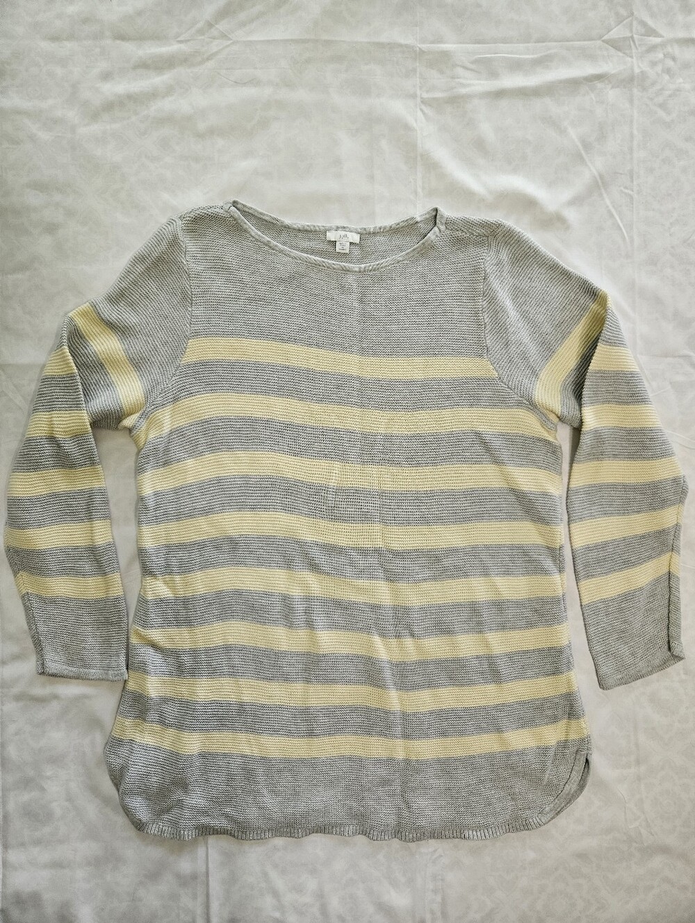 J Jill Womens 1X Gray Yellow Ivory Cream Striped Knit Pullover Sweater Tunic